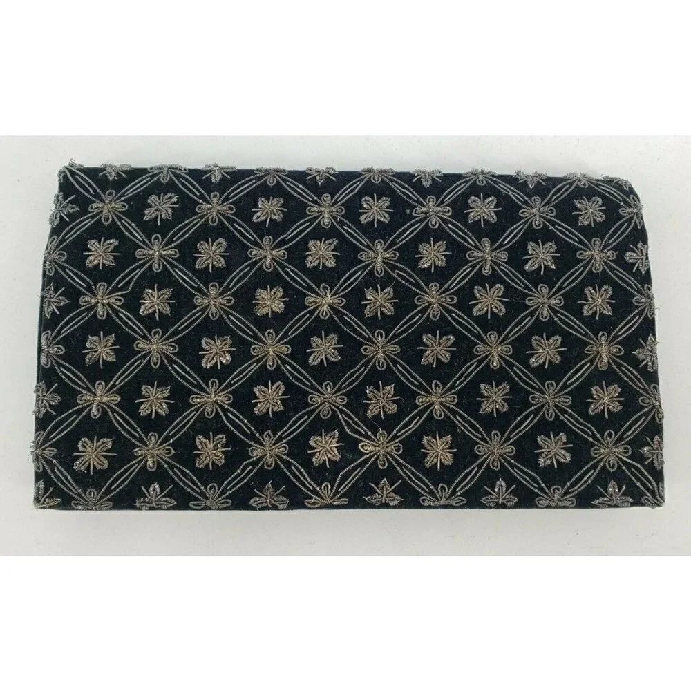 Vintage Ganeshi Lall & Son Clutch Black and Silver Velvet Purse Handbag